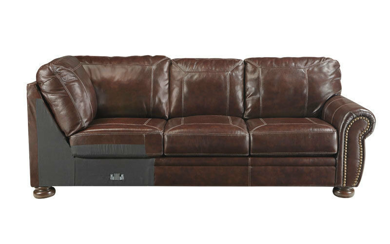 Old World Formal Living Room Brown Leather Large Sofa Sectional Couch