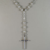 .925 RHODIUM NECKLACE WITH SMALL WHITE PEARLS AND CROSS image 3