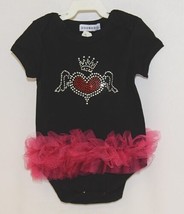 Doomagic Black One Piece Pink Tutu Red Heart Wings Crown Size 9 to 12 Months image 1