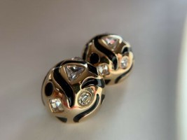 Swarovski Swan Signed Black enamel Clear Crystal Gold pierced earrings r... - $31.68