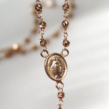 18K ROSE GOLD 18" ROSARY NECKLACE MIRACULOUS MEDAL CROSS DIAMOND CUT BALLS 2mm image 6