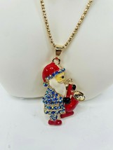 Betsey Johnson Enamel Blue Crystal Santa Claus Saxophone Pendant Long Necklace - $14.01
