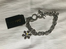 Cookie Lee Silver Colored Bracelet With Flower Charm With Crystal NWT - $7.00
