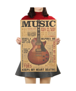 Musik Gitarre Ein Stil Poster Klassisch Nostalgie Vintage Kraftpapier Ba... - $11.32