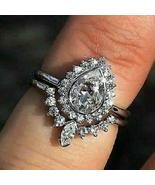 Lab-Created 2CT Pear Shape Diamond Halo Engagement Wedding Ring Set 925 ... - $115.81
