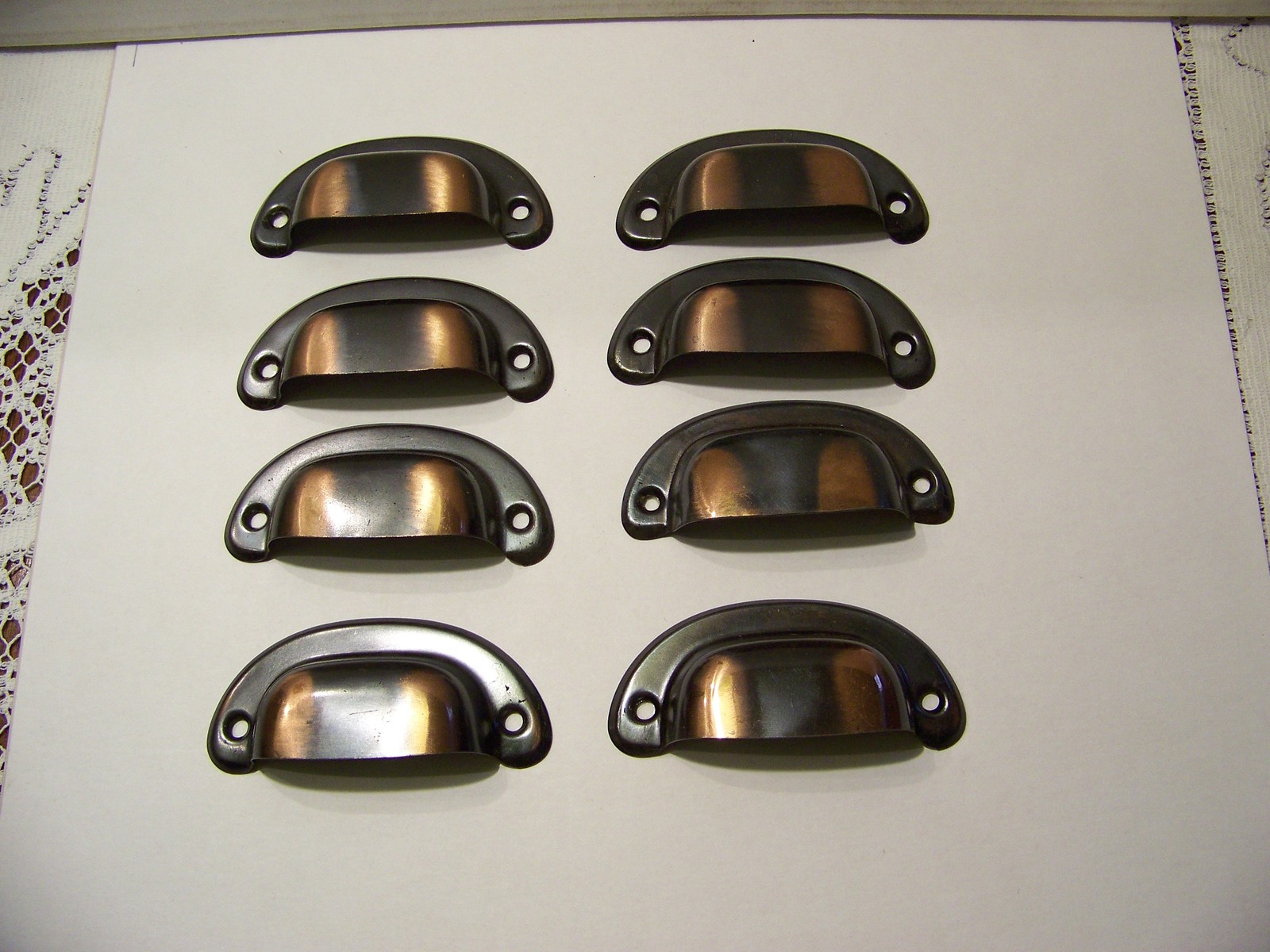 Antique Japanned Copper Oxide drawer pulls NOS set of 8 matched