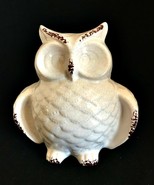 Ceramic Owl Figurine Shabby Glazed Paint White Brown Home Decor 6.5&quot; Tall - $23.76