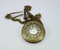 Handmade Antique Vintage Wheel Designer Battery Powered Pocket Watch with Long C