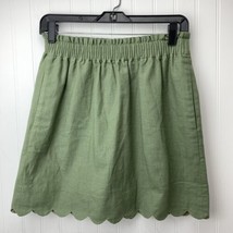 J. Crew Linen Blend Pull On Mini Skirt Sz 2 Green Lined Scalloped Hem Po... - $19.99