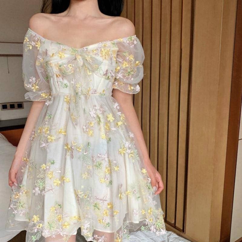 Renaissance Angelic French Chiffon Floral Fairy Dress Victorian Vintage Girly