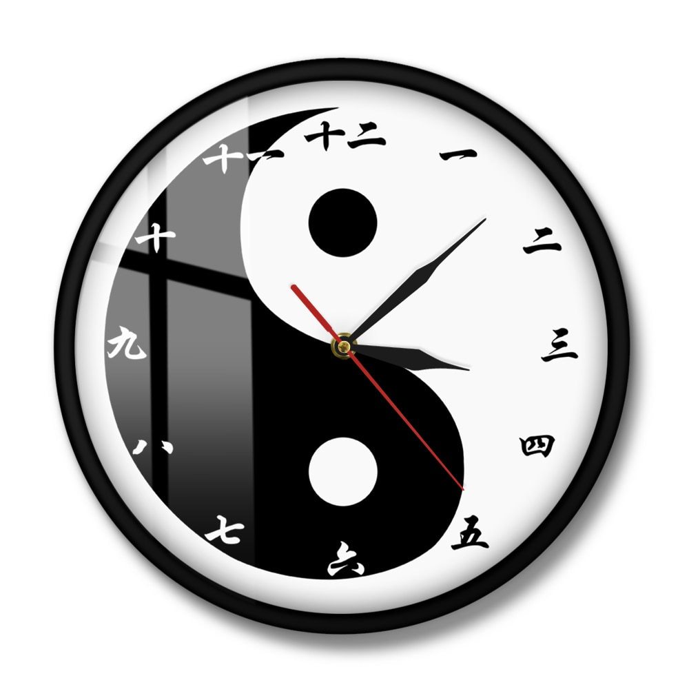 Yin Yang Modern Wall Clock With Chinese Numbers Feng Shui Zen Wall Art Black Whi Clocks