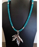 Antique Silver Tone Pendant On Leather Cord With Turquoise/Silver Accent... - $27.95