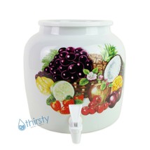 Water Crock Dispenser Tropical Fruit Ceramic Porcelain Pot Spigot Faucet Valve - $47.51