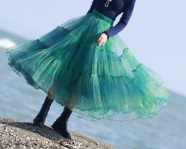 GREEN Layered Tulle Skirt High Waisted Ruffle Tulle Tutu Skirt Holiday Outfit image 6