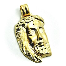 18K YELLOW GOLD JESUS FACE PENDANT BIG 50mm, FINELY WORKED, VERY DETAILED, ITALY image 1