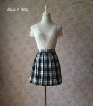 Black and White Plaid Skirt Mini Pleated Plaid Skirt Outfit A-line High Waisted image 9