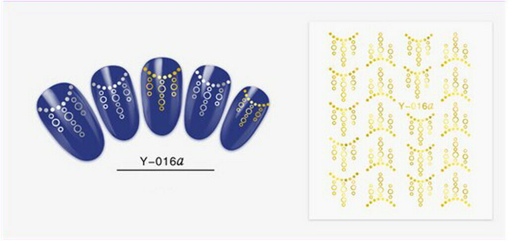 Nail Art 3D Decal Stickers White Golden Dots Patterns Lines Y-016