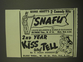 1944 Snafu and Kiss and Tell Plays Advertisement - George Abbott's 2 Comedy Hits - $14.99