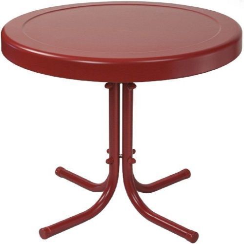 Outdoor Retro Round Side Table Metal Red Patio Vintage Furniture Garden