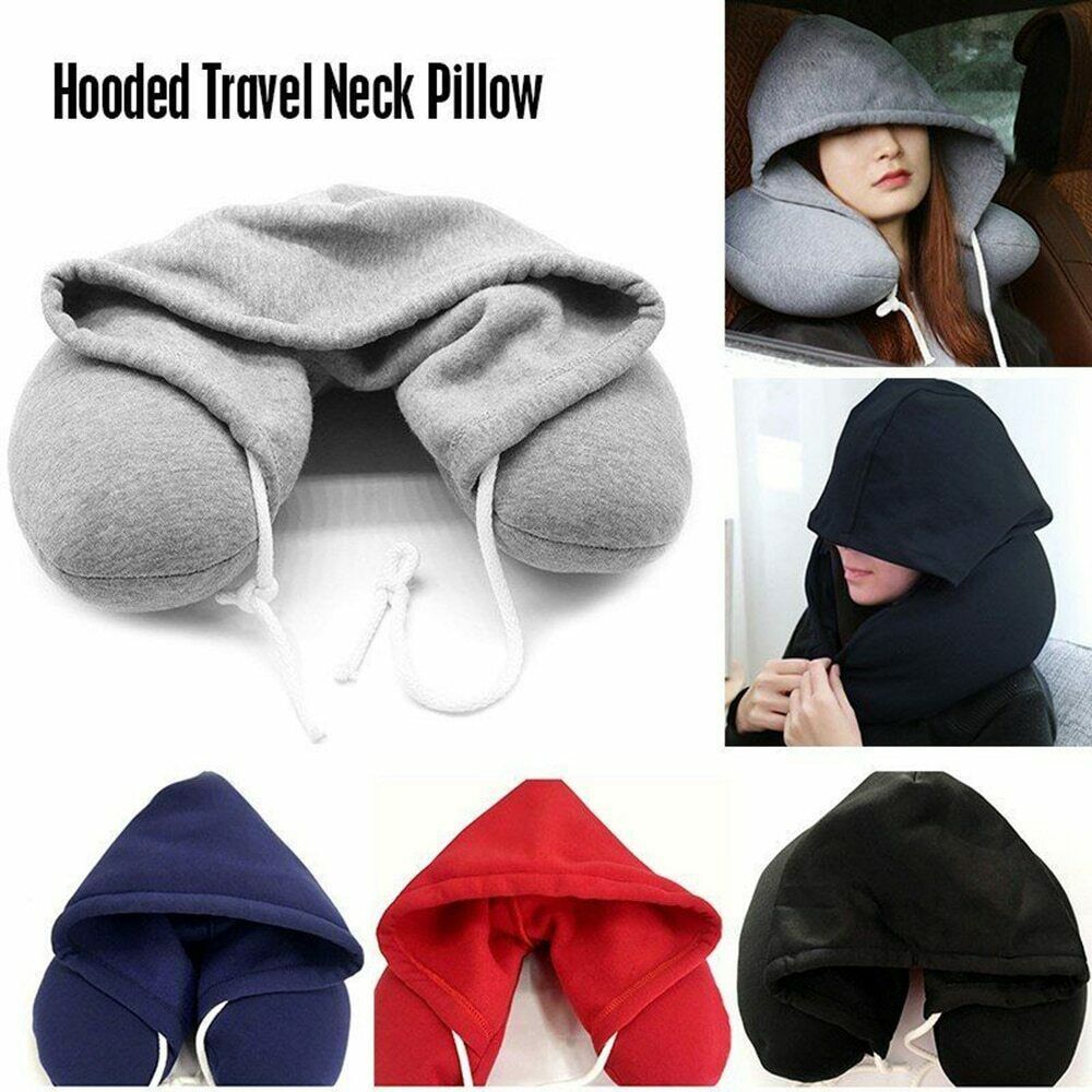 Neck Pillow Travel Hooded U-Shaped Pillow Cushion Car Office Airplane Head Rest