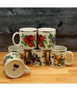 Sakura by Oneida Coffee Mug Set of 6 Tea Cups Stoneware Fruit Pattern Di... - $28.49