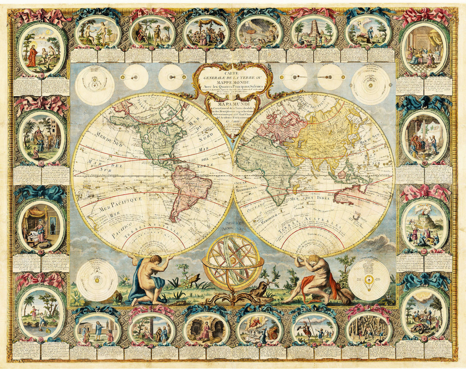 11x14 Mappe Monde 1776 Double Hemisphere And 50 Similar Items