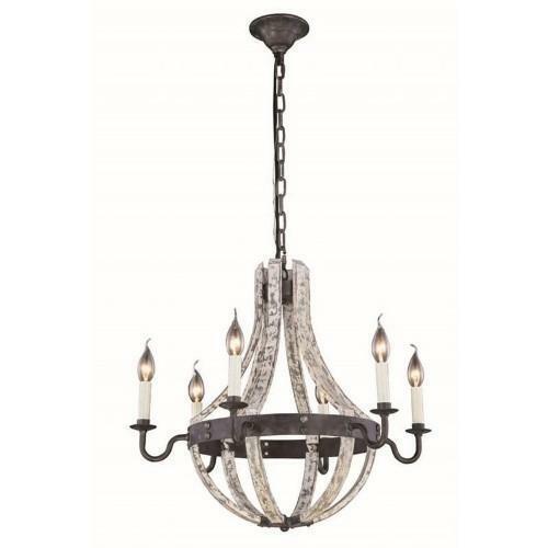 Woodland Collection Pendant Lamp D:24In. H:22In. Lt:6 Ivory Wash & Ste - $205.70