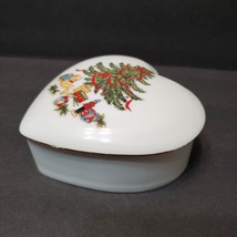 Porcelain Trinket Box, Heart shaped, Christmas Tree, Vintage Holiday Candy Dish image 3