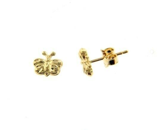 Primary image for 18K YELLOW GOLD EARRINGS MINI BUTTERFLY, SATIN FOR KIDS CHILD MADE IN ITALY