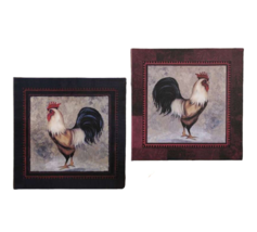 Rooster Framed Prints Set of 2 Stretched Canva 18" Square Farm Country Chicken