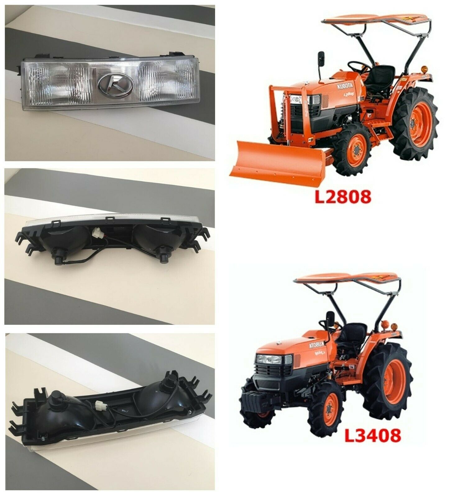 Use For Kubota Tractor 4X4 High Model Headlight Bulb Lens L2808,L3408