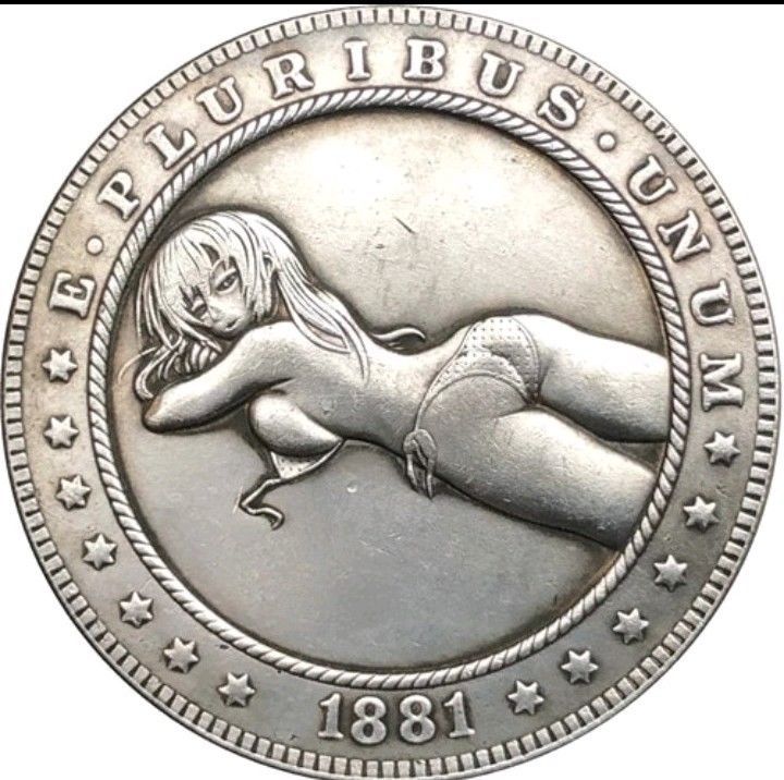 Hobo Nickel 1881 Us Morgan Dollar Kinky Girl Bikini Sun Casted Coin