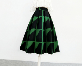 Women Vintage Inspired Red Black Midi Party Skirt Wool-blend Pleated Party Skirt image 11