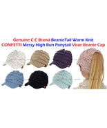 CC BeanieTail Warm Knit CONFETTI Messy High Bun Ponytail Visor CC Beanie... - $16.99