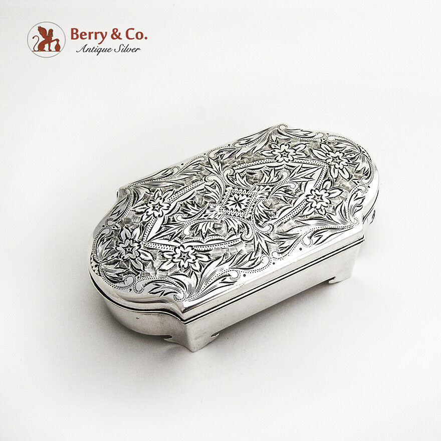 Mitsuwa Bright Cut Floral Jewelry Box Occupied Japan Silver 1946 Asia