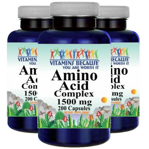 Amino Acid Complex 1500mg 13 ESSENTIAL AMINO ACIDS 3X200 Caps L-Glutathione