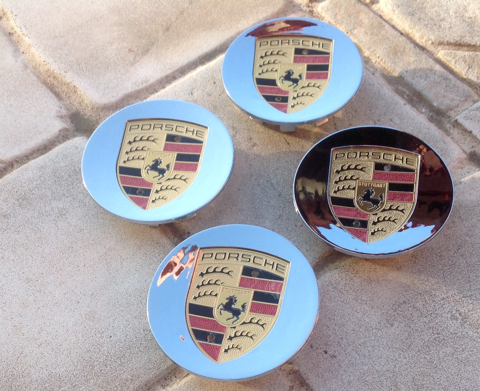 Porsche Chrome center caps set of 4 with colored crest Wheel Center Caps