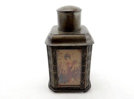 Vintage Japanese Powder Jar, Tin Powder Jar w/Glass Panels Geisha Paintings - $323.35
