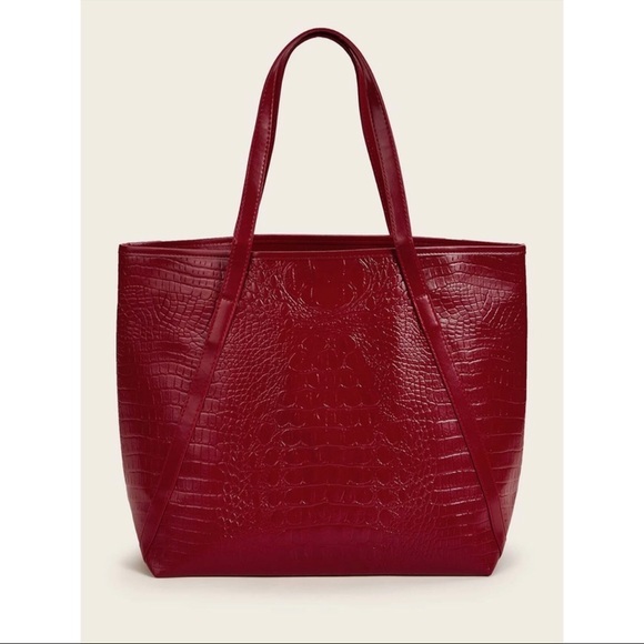 The Chic Petunia Red Croc Embossed Large Bag - Handbags & Purses