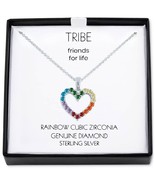 Rainbow Cubic Zirconia &amp; Diamond Accent Heart Pendant Necklace Sterling ... - $28.71