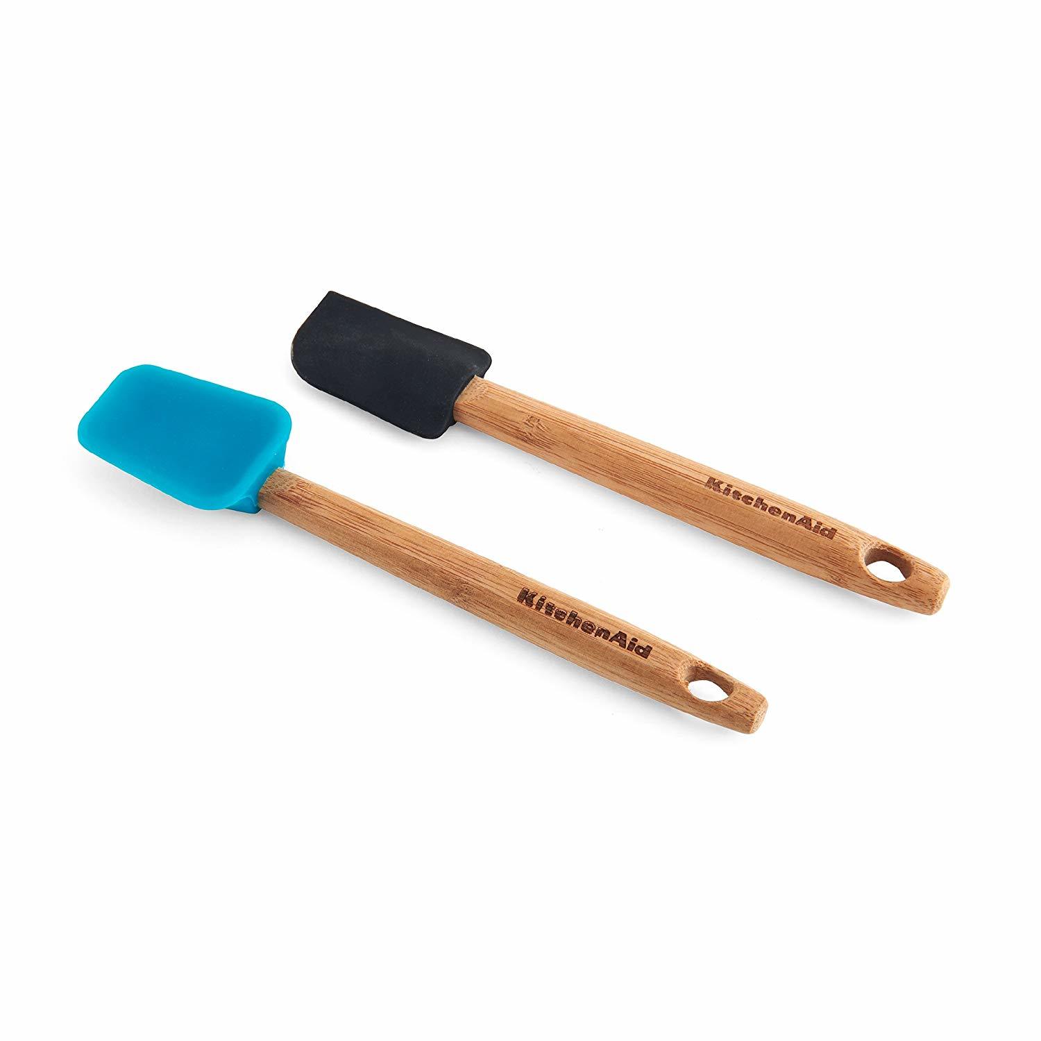 KitchenAid 2Piece Mini Silicone Spatulas with Bamboo Handles, Teal/Black Cooking Utensils