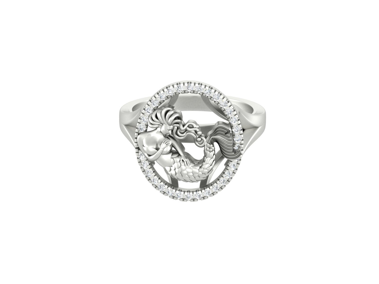 Solid 925 Sterling Silver Diamond Mermaid Ring Wedding Ring Womens Promise Ring