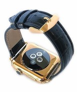 24K Gold Buckle 42mm Black Alligator Band Custom For 42mm Apple Watch NO... - $189.05