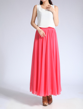 Melon Red Chiffon Skirt High Waisted Beach Chiffon Skirt Plus Size image 4