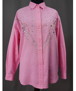 Vintage 80&#39;s/90&#39;s Gitano Bling Diamonds Button Down Shirt Large Pink - $17.95
