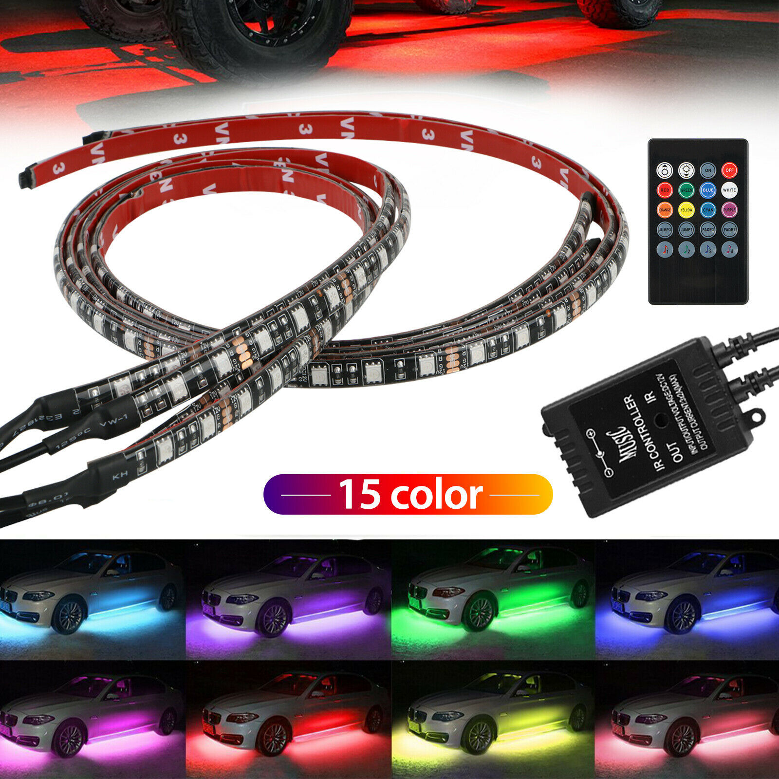 4Pcs RGB 48 LED Strip Under Car Tube Underglow Underbody System Neon ...