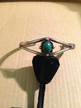 Vintage 1960s Crafted Sterling Green Malachite Cabochon Cuff Bangle Bracelet - $105.95