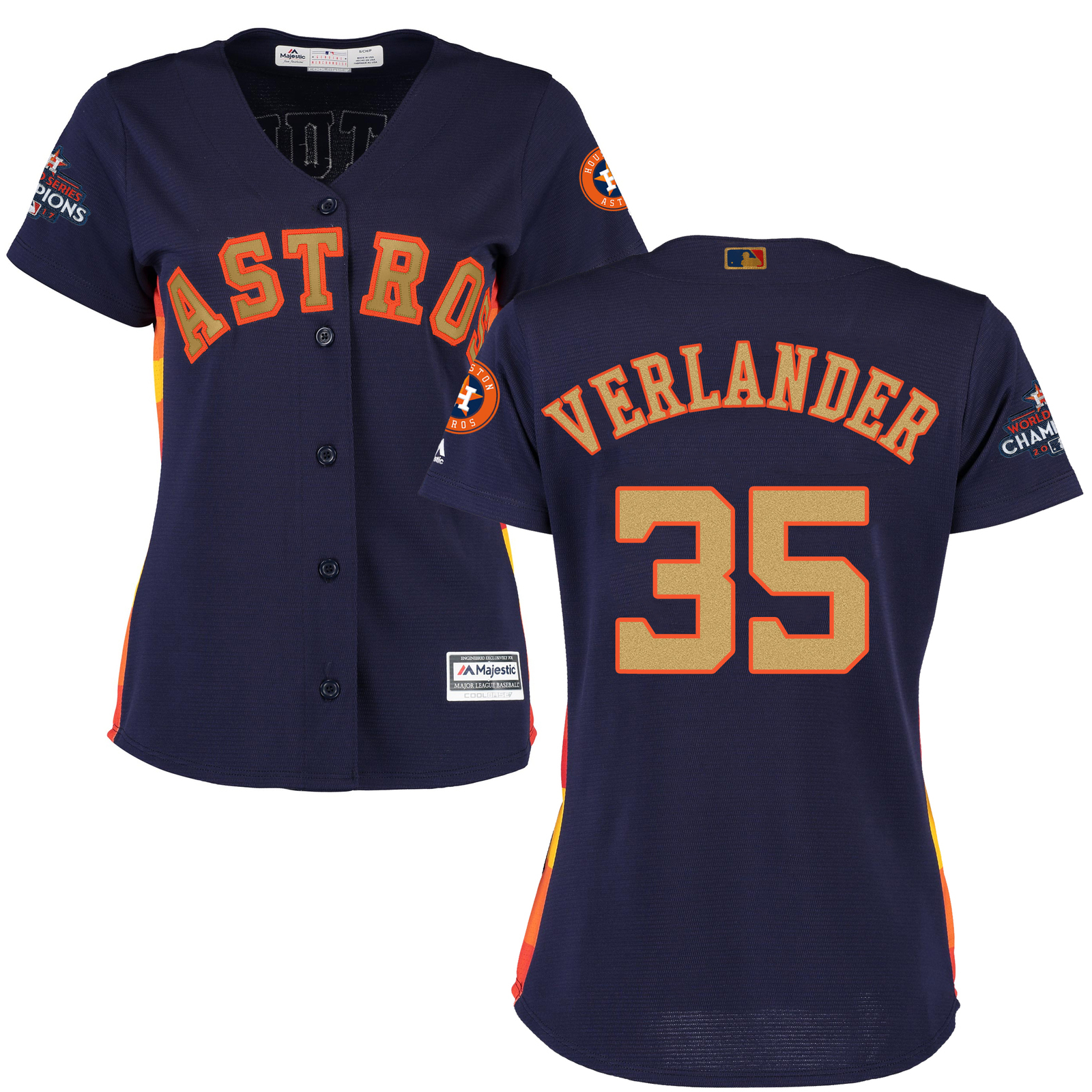 Women's 35 Justin Verlander Jersey Sewn on Houston Astros Champions