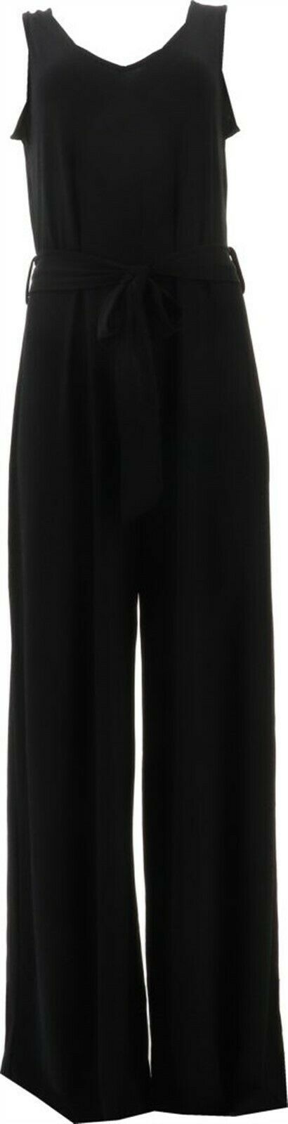 Attitudes Renee Tall Slvless Como Jersey Belted Jumpsuit Black 1X NEW A378275