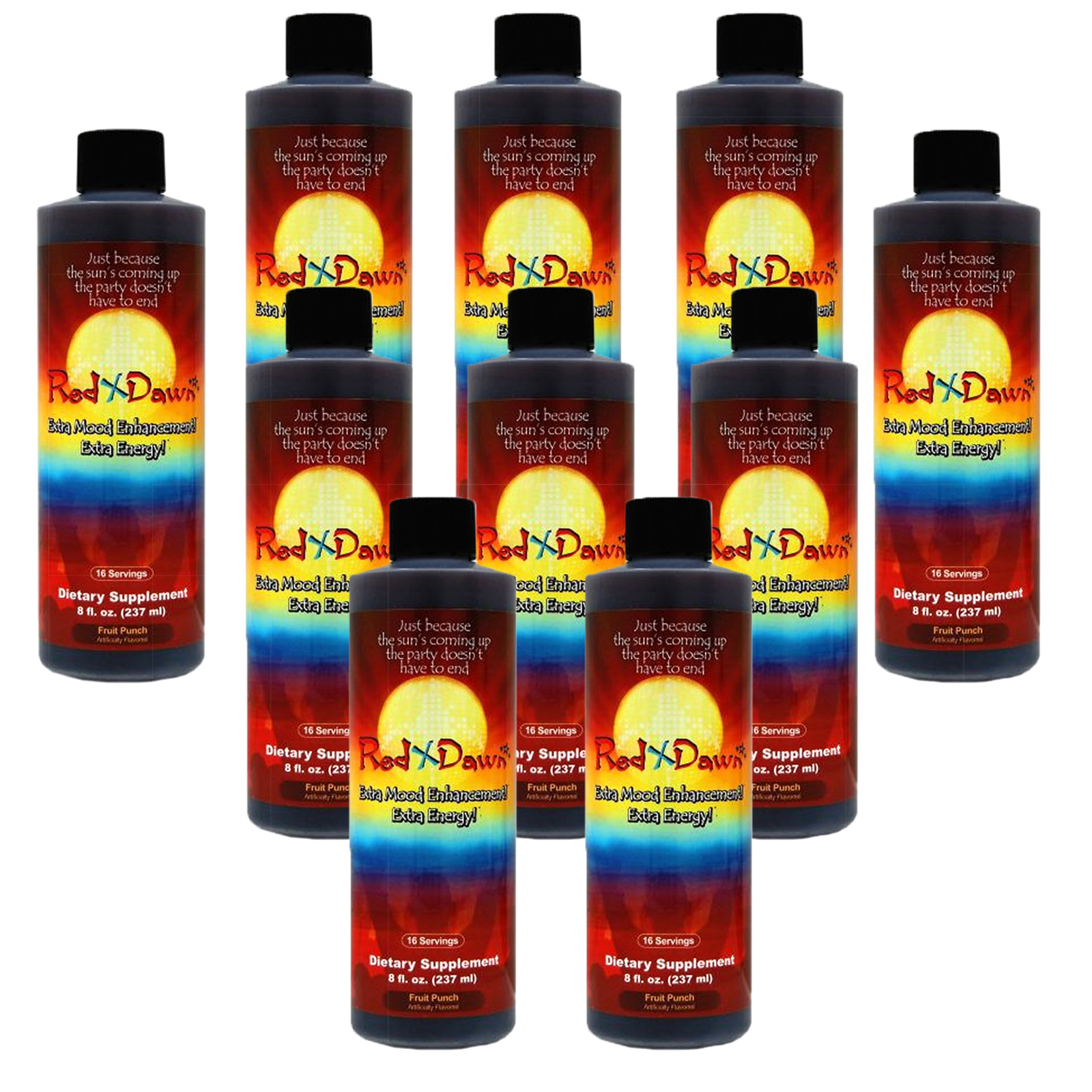 10 Bottles of 8oz Red Dawn Extra Mood Energy Enhancement Party Drink